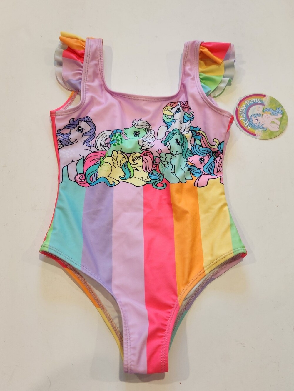 My Little Pony Girl One Piece Swim Suit Bathing 6 6X  New Retro G1 Ponies Stripe